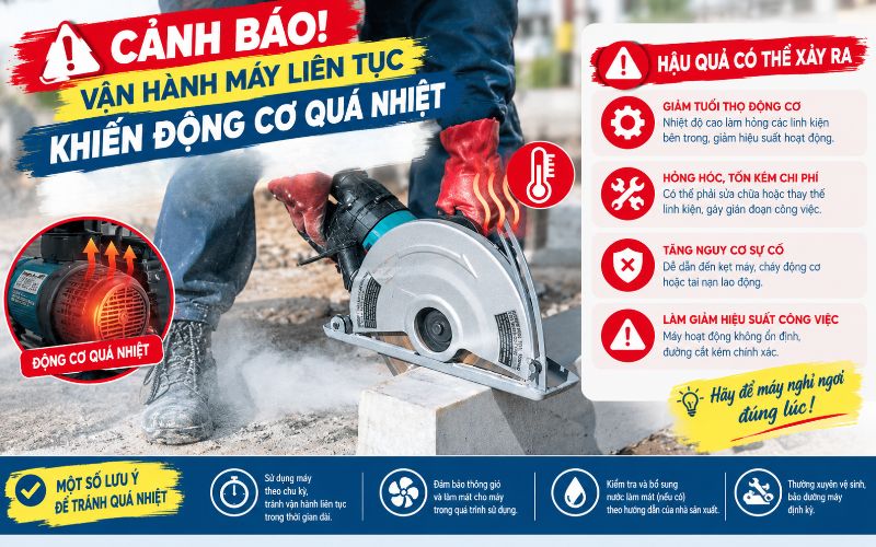 Vận hành máy liên tục khiến động cơ quá nhiệt 